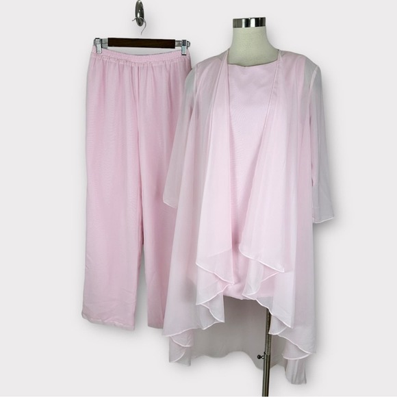 LanTing Pants - LanTing Mother of the Bride Pink Chiffon 3 Piece Pantsuit Small New